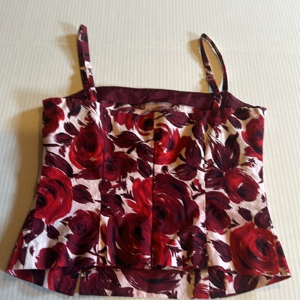 Trina Turk Los Angeles sleeveless red burgundy floral top adjustable straps - Picture 2 of 11